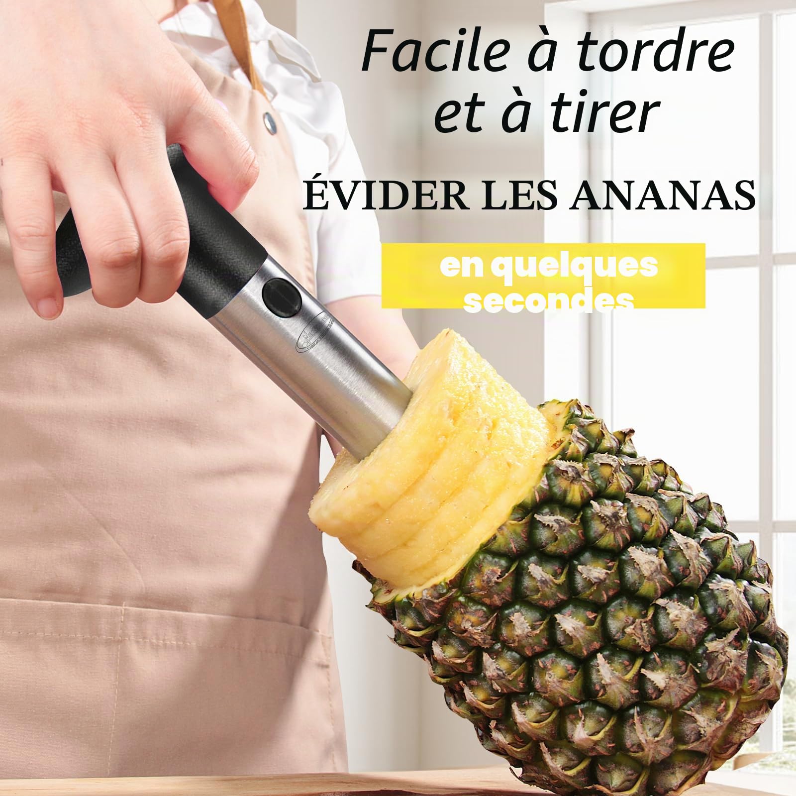 Newness Decoupe anana, Éplucheur et Trancheur Ananas en Acier Inoxydable, Lame Améliorée, Renforcée et Plus Épaisse, Corer pour la Maison et la Cuisine