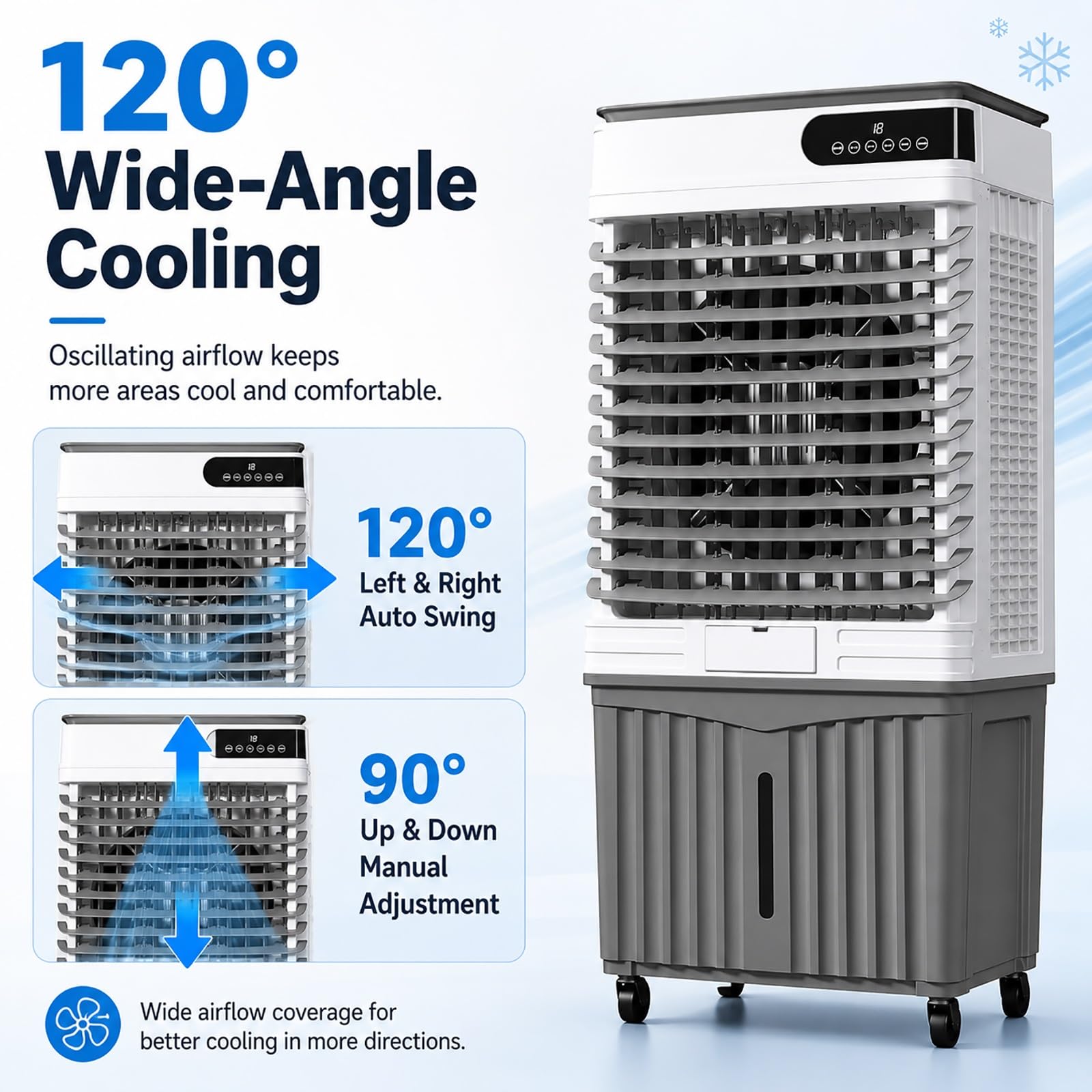 Refroidisseur d'air par évaporation Industriel, Refroidisseur de Marais Portable de 30 à 70 L avec télécommande