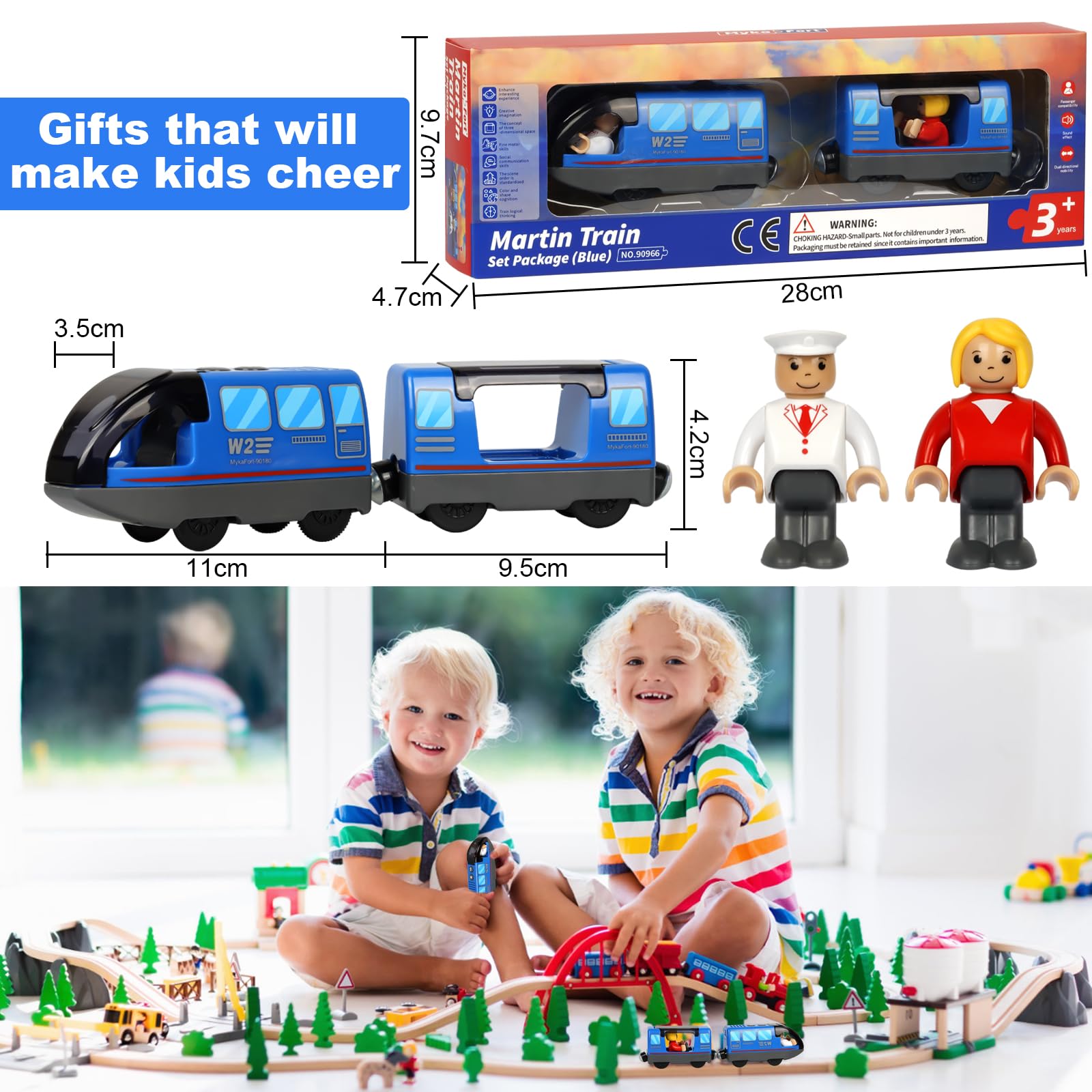 Locomotiva ad Azione a Batteria (Connessione Magnetica), Trenino Elettrico per Bambini Trenino Giocattolo, Potente Set di Proiettili per Motore per Thomas, Brio, Chuggington, Età 3+ Anni, Blu