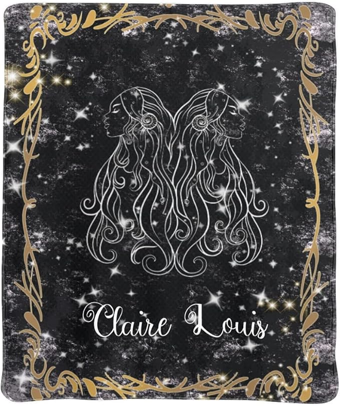 Personalized Throw Blanket, Zodiac Sign Gemini Custom Blankets 50x60 Inches for Couch Bed, Fleece Blanket with Your Name Birthday for Boy Girl Teen