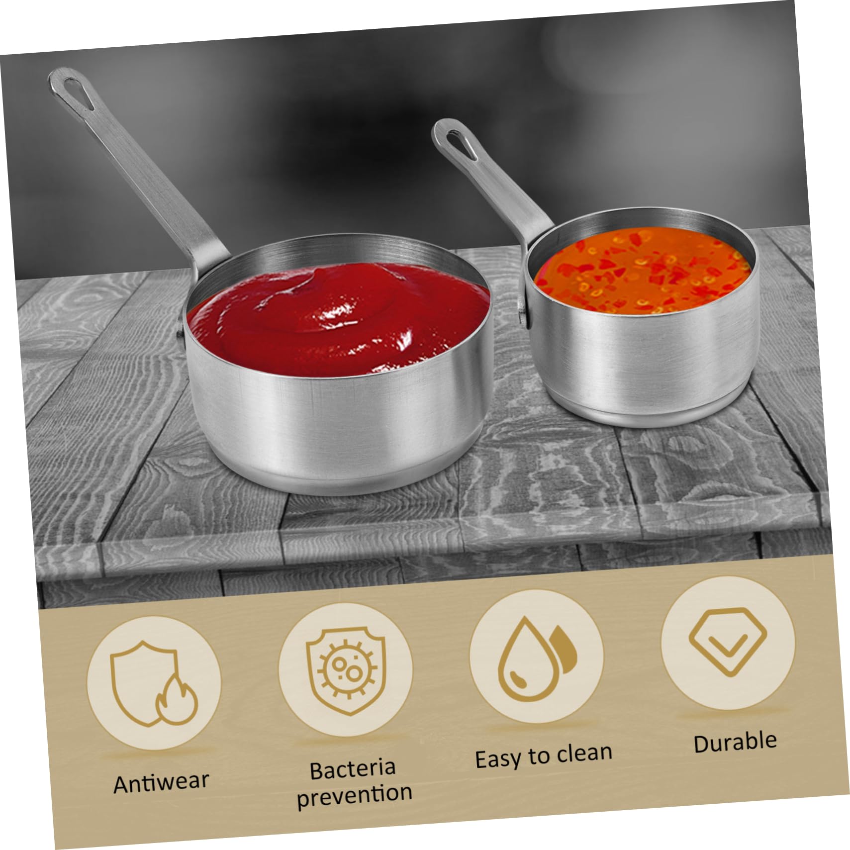 GRIRIW 2pcs Western Food Sauce Cup Handled Sauce Dish Dip Serving Dish Sauce Bowl Sauce Dipping Cups Dishes for Cooking Mini Measuring Cup Gravy Boats Mini Soy Dish Stainless Steel Silver