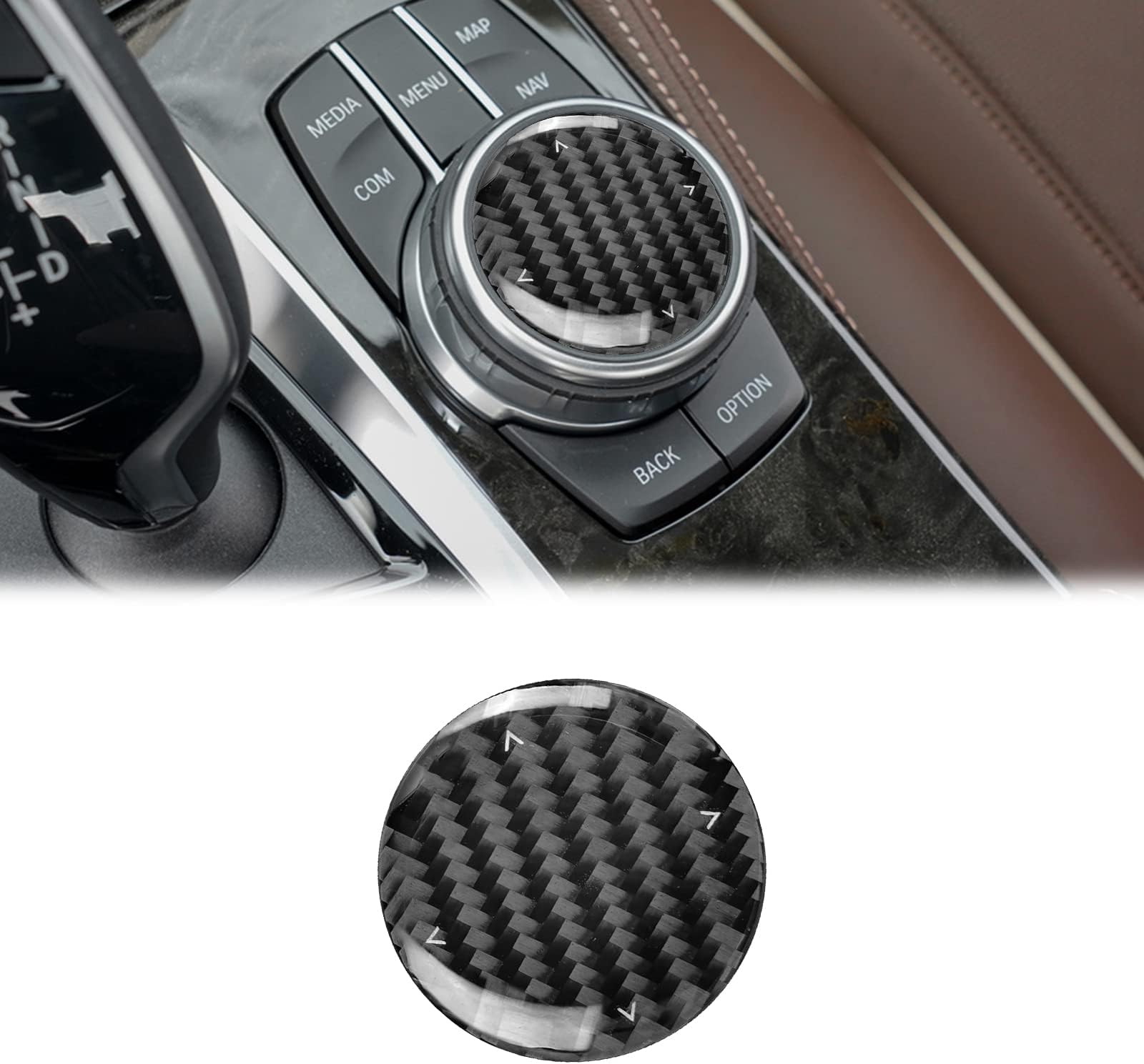 SUNJIKA Compatible with Carbon Fiber Center Console Multimedia Knob Button Driving Mode Cover Trim Interior for BMW 5 Series X1 X2 X3 X4 X5 X6 G01 G08 G30 G38 2018 2019 2020 2021 2022 2023 2024