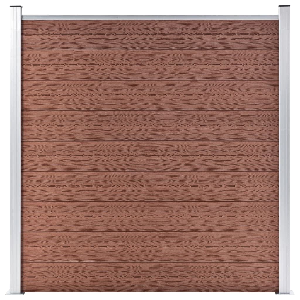 WPC Fence Set 8 Square and 1 Slanted 1484x186 cm Brown Privacy Garden Barrier Modular Easy Assembly Wood Plastic Composite Durable Rot Resistant with Aluminium Profile