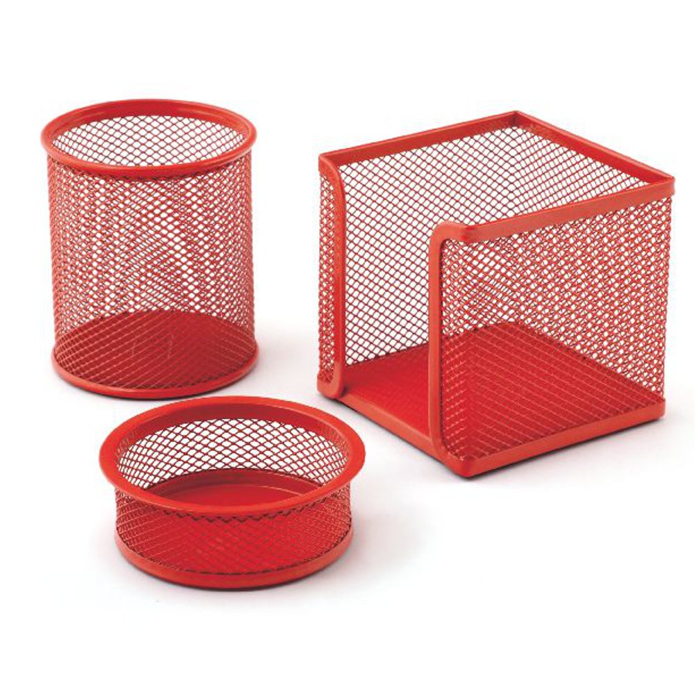 Office - Set da scrivania in metallo, 3 pezzi, colore: Rosso