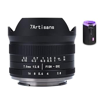 7artisans 7.5mm F2.8 APS-C Fisheye Fixed Lens for Sony Emount Cameras - Black with Protective Lens Cap, Removable Lens Hood and Carrying Bag