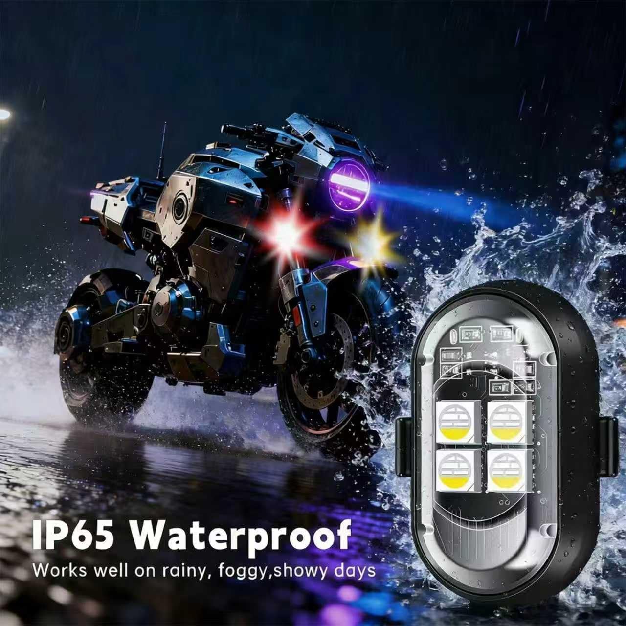Upgraded 4-lamp high-Brightness 8-Group Wireless LED Warning Strobe Lights |8 Colors, Waterproof Lights with Remote Control| Wireless led Strobe Lights for Cars, Motorcycles, Bicycles and Drones (8)