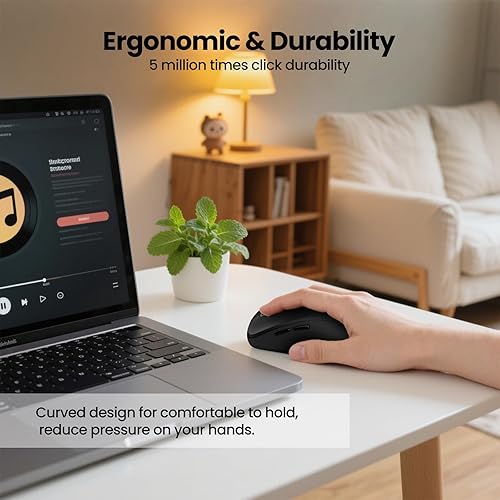 Miniatura 6 de Mouse inalámbrico con 2 Bluetooth y 1 USB, desplazamiento de 4 vías, mouse de tamaño completo, silencioso, batería de larga duración, velocidad de