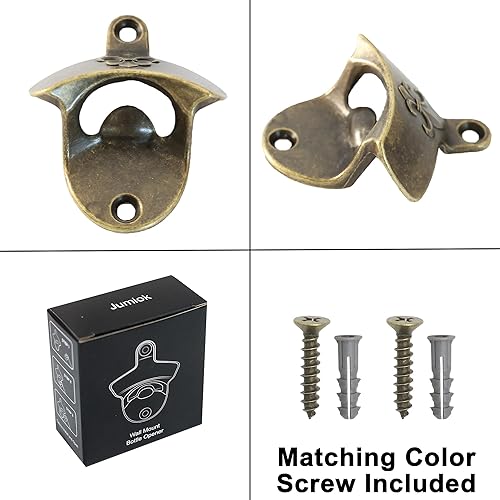 Miniatura 5 de Abrebotellas magnético vintage montado en la pared Fleur De Lis Beer Cap Abridor con imanes Montable Bronce Antiguo