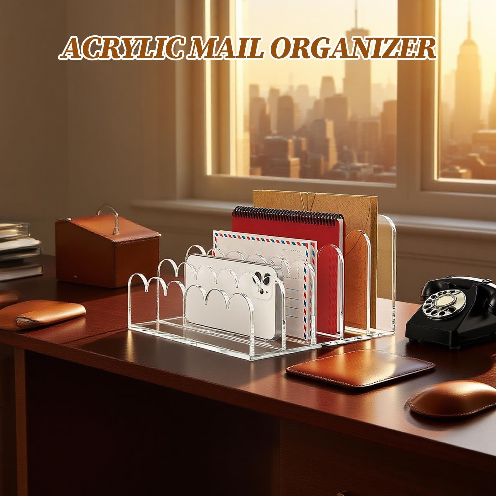 Clasificador de correo acrílico multifuncional con 5 compartimentos, elegante estante de escritorio para documentos, facturas, cuadernos y sobres, perfecto para el hogar y la oficina