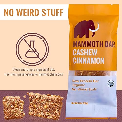 Miniatura 4 de Barra de anacardo y canela, orgánica, paleo, sin gluten y cruda por Mammoth Bar, 0.35-0.47 onzas de proteína, 1.8 onzas (10 barras)