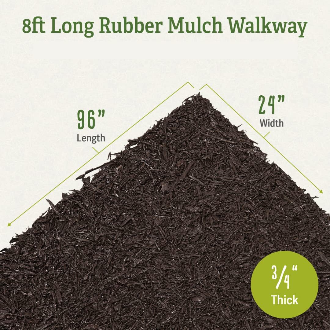 Gardener's Supply Company 100% Recycled Rubber Walkway | Natural Looking Permanent Mulch Solution | Garden Pathway, Barrier & Edging Border Mat - 8' x 2' (2 Pack)