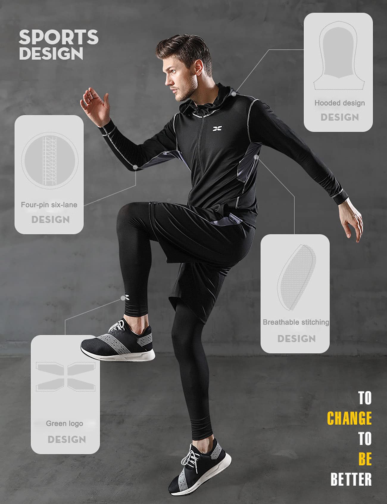 Jueshanzj Ropa de fitness medias de los hombres equipo de gimnasio correr baloncesto entrenamiento de secado rápido traje deportivo, Black-6-piece set, XL