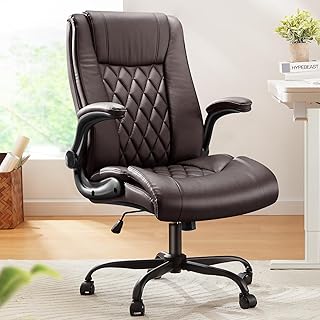 Marsail Executive Chair with Flip Up Armrests PU Leather Ergonomic Desk Chair Height Adjustable Swivel Computer Desk Chair