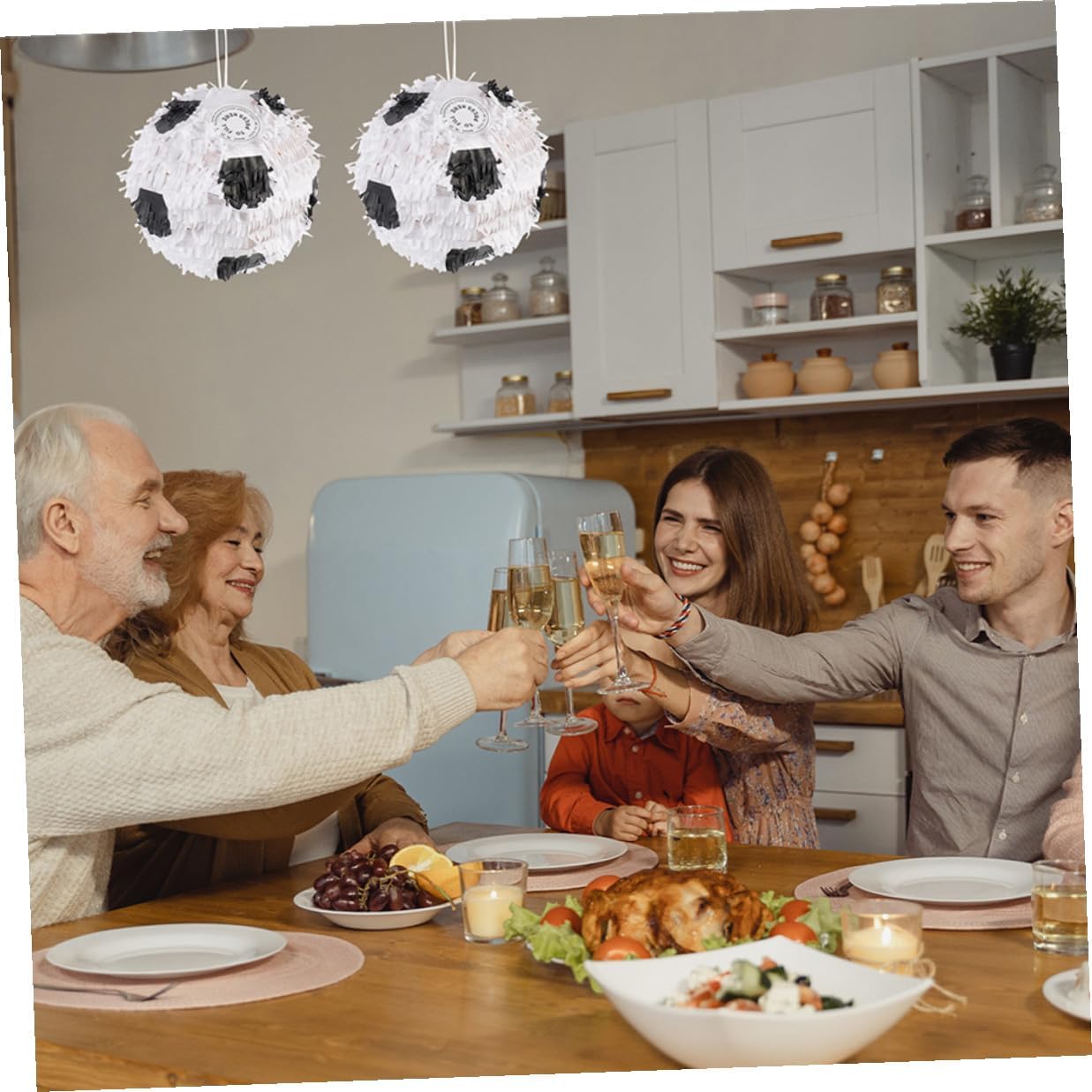 MERRYHAPY 2Pcs Soccer Ball Pinata with Stick Paper Sports Ball Pinata Ornament for Football Birthday Party Decoration Sports Themed Soccer Party Supplies for Adults