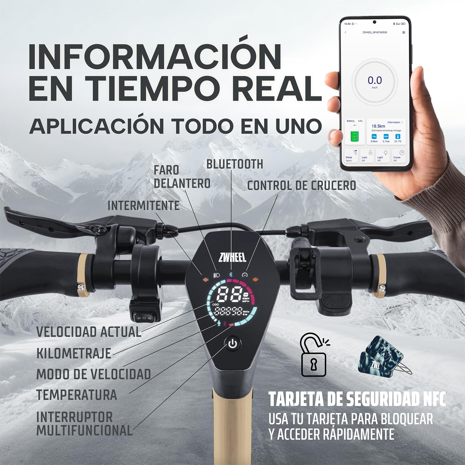 Patinete Eléctrico Adultos Homologado DGT 800W 50km Autonomía IP54 Ruedas 10" Llave NFC Intermitentes Doble Suspensión Frenos AER
