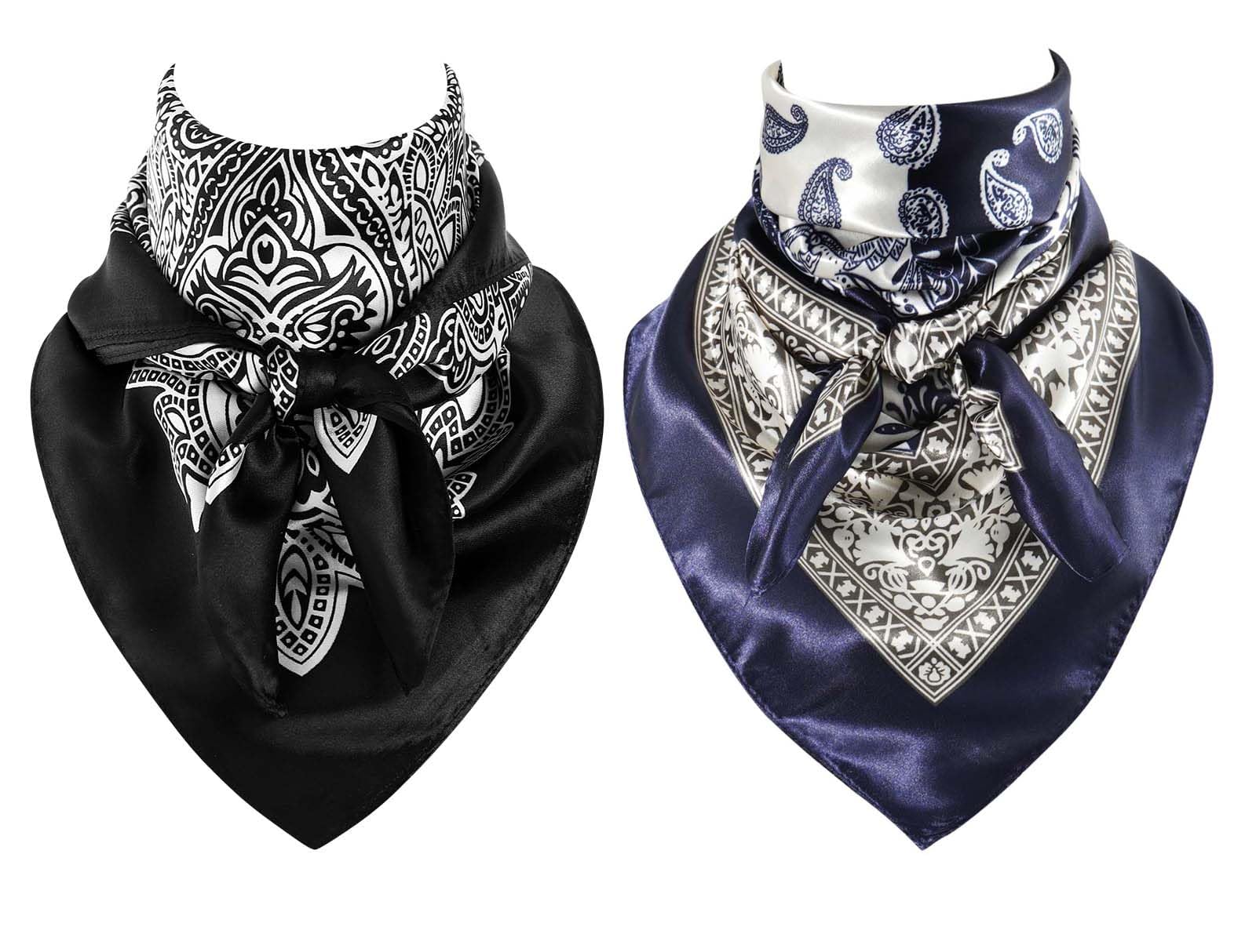 GERINLY Mens Wild Rag 2 Pack, Western Scarves Cowboy, Silk Feel Paisley Bandana Square 35 Inch