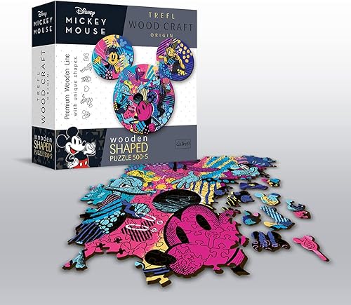 Miniatura 2 de Trefl Wood Craft - Rompecabezas de madera de 500 + 5 piezas, Mickey Mouse de Disney