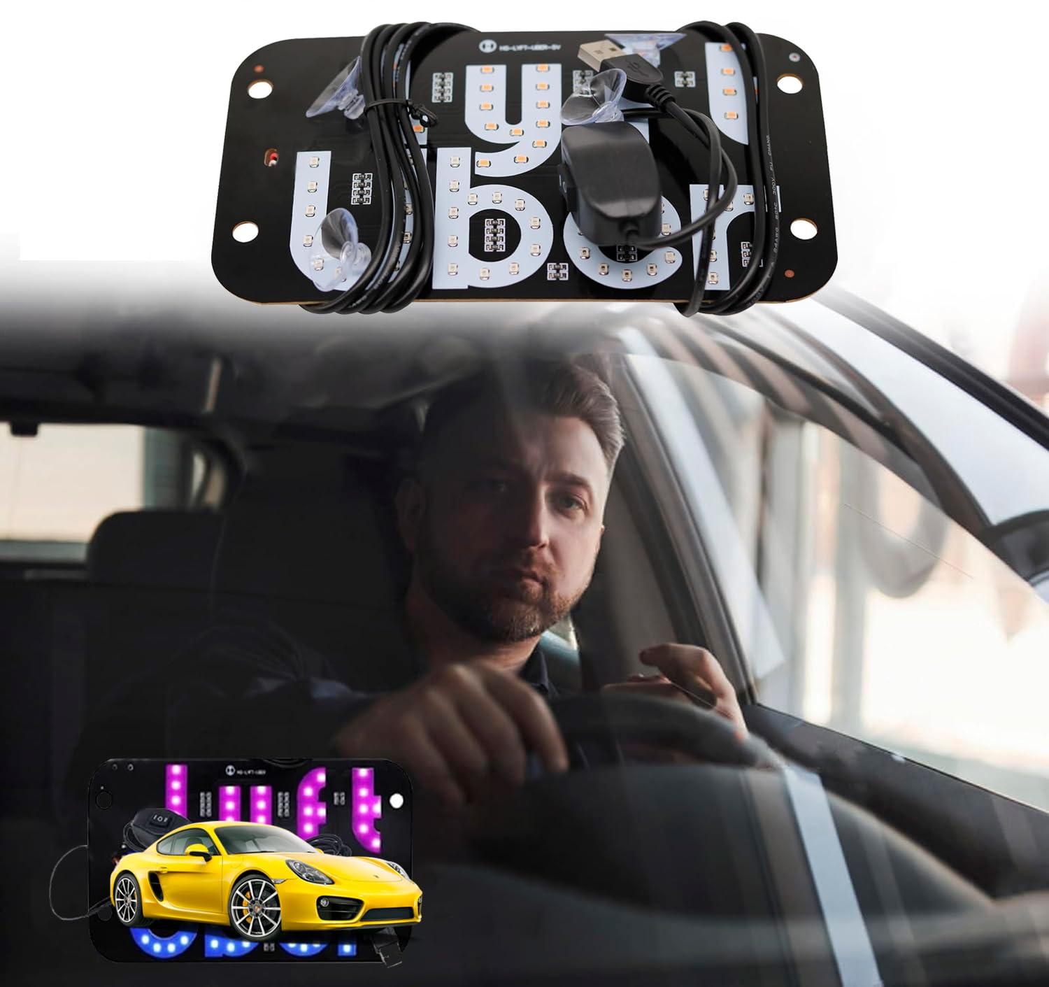 Led Light Signs for Car, Glow LED Sign for Car Windshield, Led Car Sign Decal Stickers with USB Plug, Suction Cups Cab Indicator Light for Car Window, Unversal Car Accessories Fit All Cars