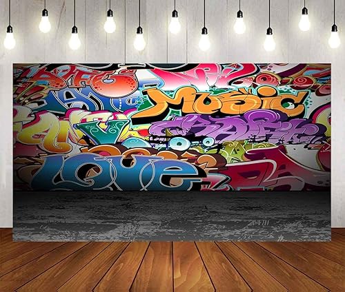 Miniatura 10 de Fondo de vinilo de graffiti de los años 80 y 90, decoración de fiesta de cumpleaños, hip-hop, fondo de fotografía personalizado, accesorios de