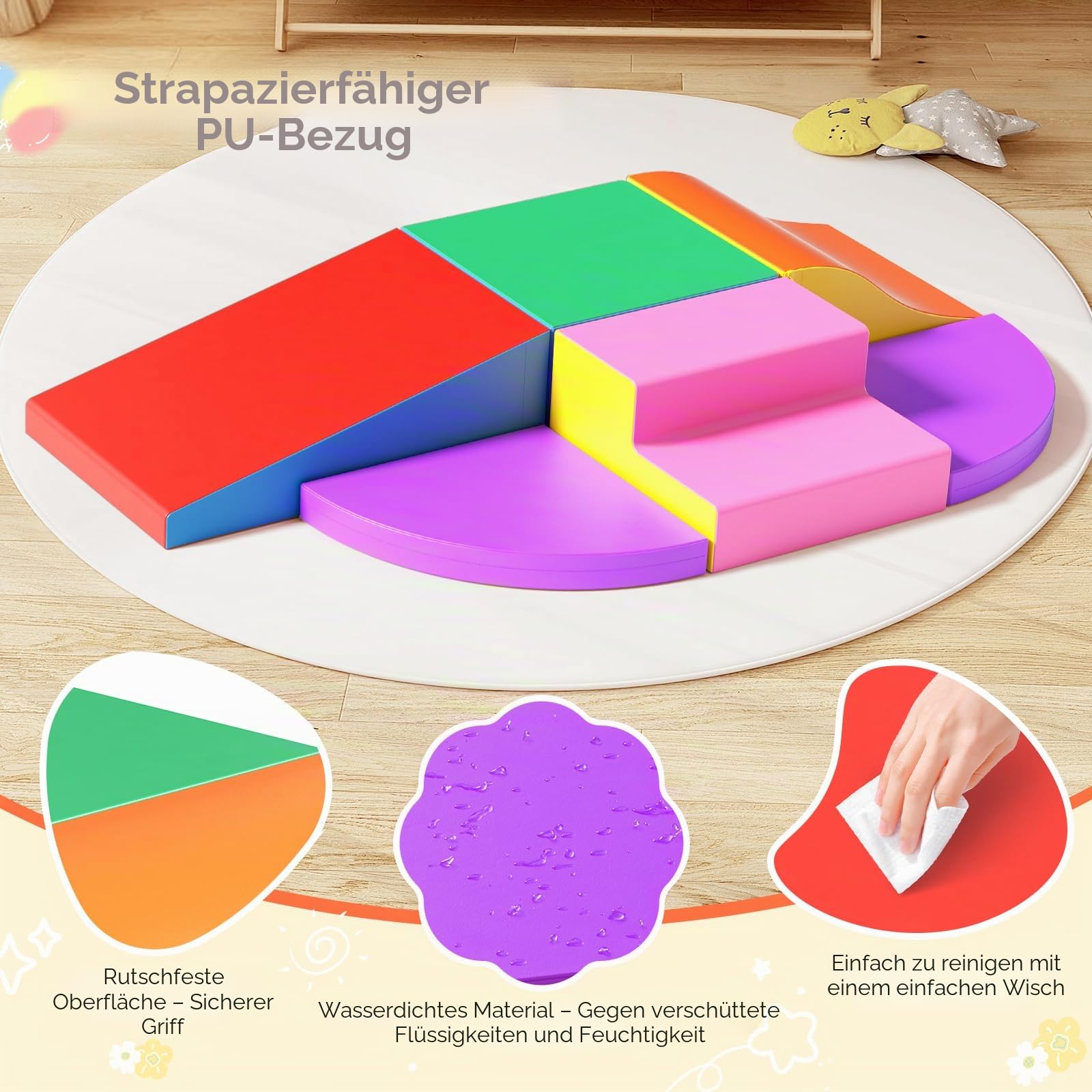 Hoyiyobi Schaumstoff-Kletterblöcke für Kinder, Schaumstoff-Bausteine ​​XXL, Montessori-Spielzeug für Kinder, waschbarer Bezug für Indoor-Spaß, Baby-Soft-Spielset (Gemischte Farbe-6)