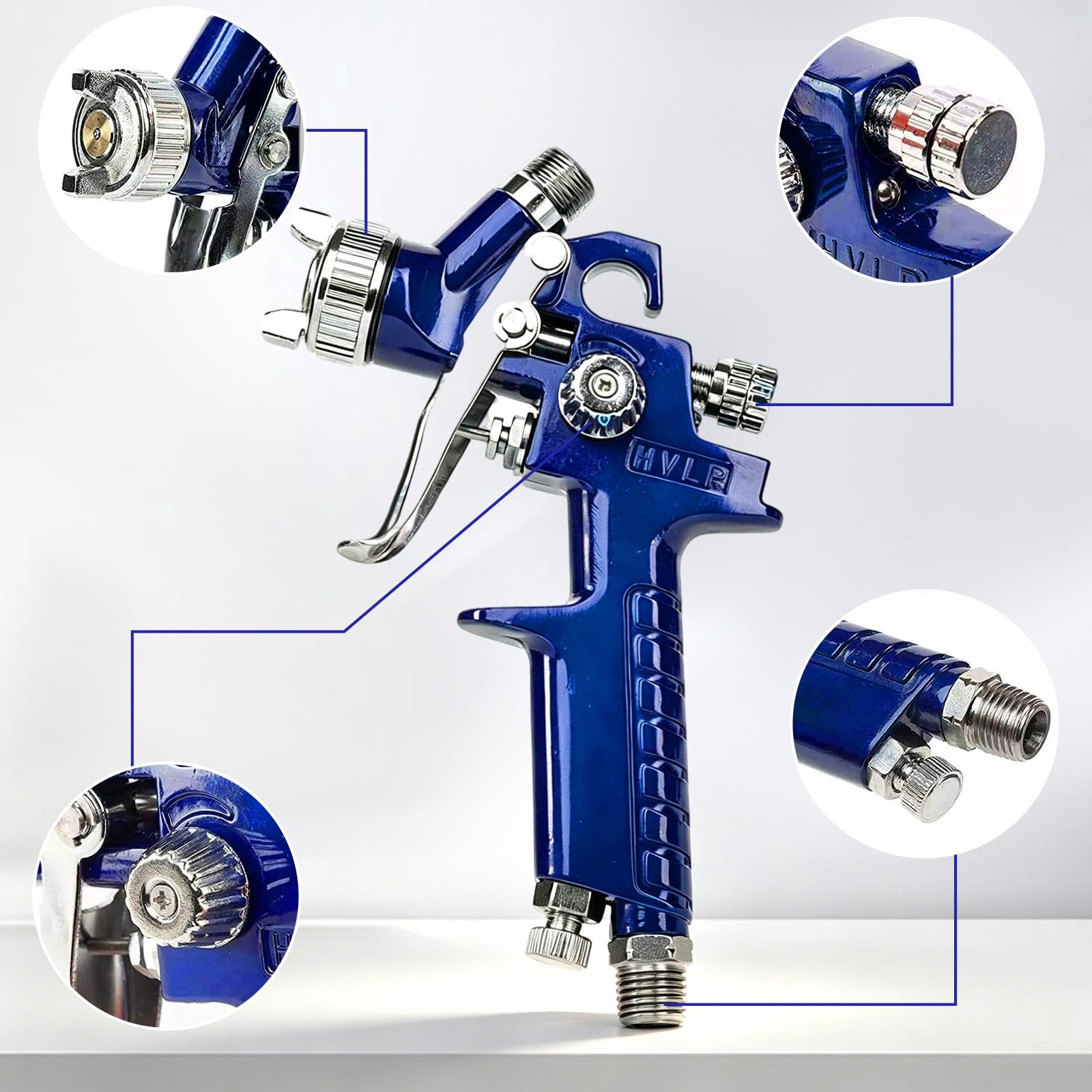 Mini HVLP Lackierpistole Spritzpistole 0,5/0,8/1,0mm Düse, H2000 Profi Farbsprühsystem Lackierpistole Druckluft mit 125ml Plastikbecher