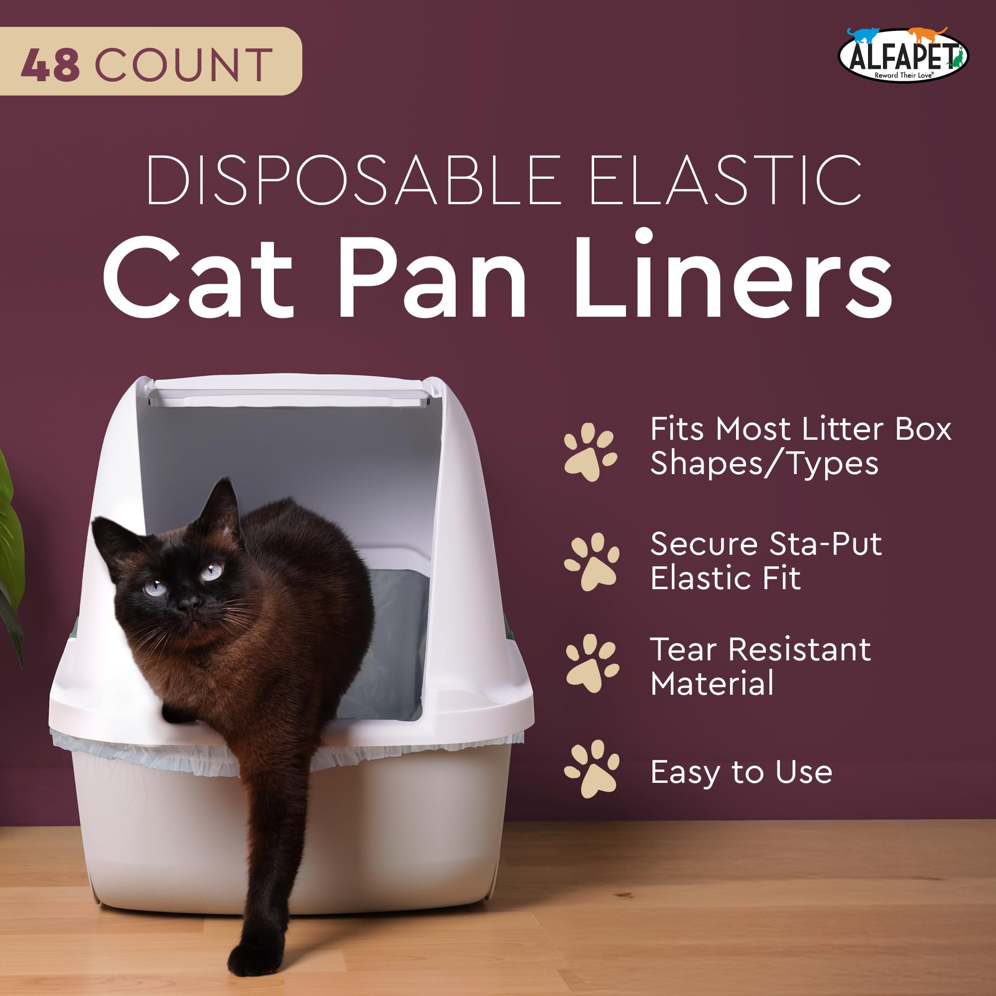 Alfapet Kitty Katzentoilette, Einweg, elastische Einlagen, 12 Stück für mittlere und große Katzentoiletten, mit Sta-Put Technologie für feste, schnelle und clevere Abfallreiniger, 4 Stück