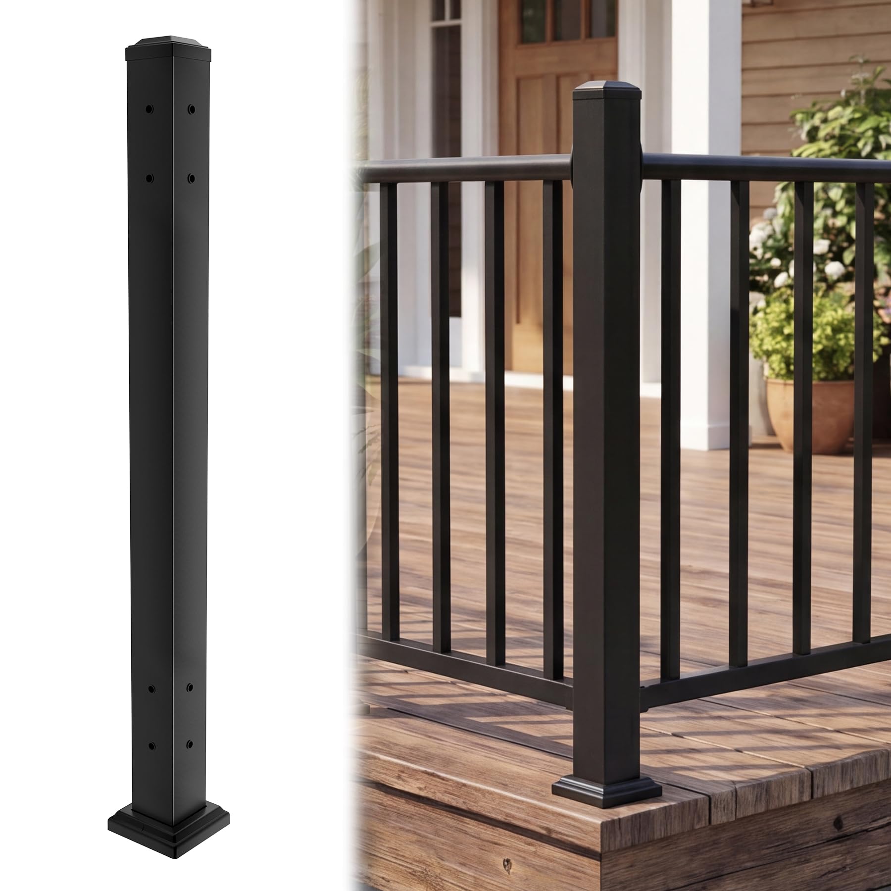 Photo 1 of Metty Metal Deck Post,2.76 in. x 2.76 in. x 39 in Perpendicular Adjacent Two Side Pre-Drilled 90 Degree Railing Corner Post, Ending Support Post