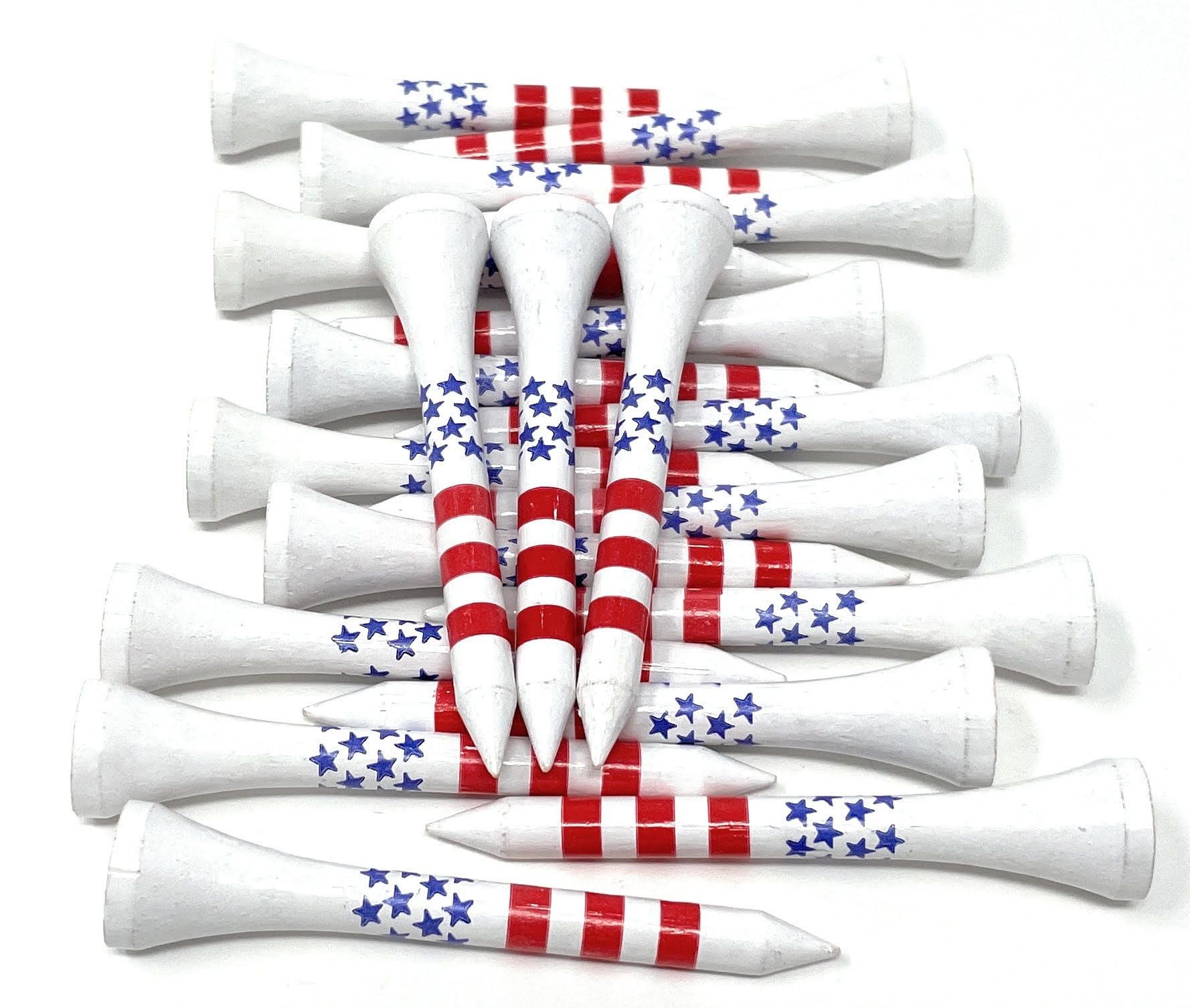 NorthPointe Camisetas cortas de golf de 2 1/8 pulgadas para par 3, maderas e híbridos de perfil bajo, estrellas y rayas de Estados Unidos, 80 camisetas cortas de golf de madera a granel