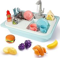 Asweets Color Changing Kitchen Sink Toys for Toddlers - Running Water Play Set with Automatic Cycle & Upgraded Faucet (Blue)