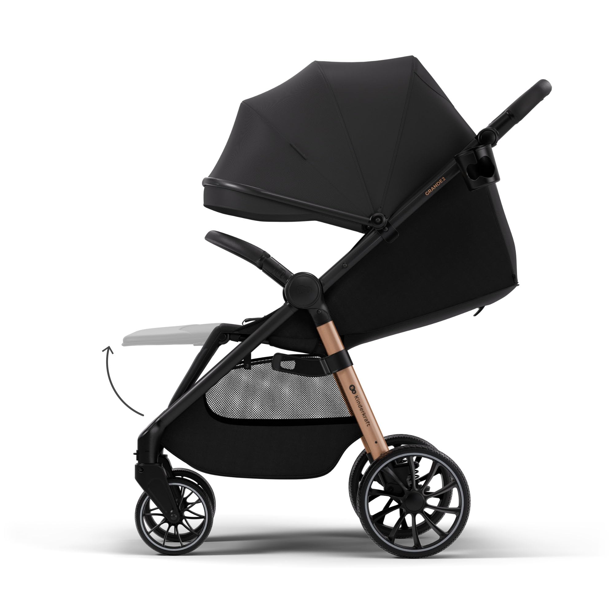 Kinderkraft GRANDE 2 - Passeggino | Grandi ruote, CLICK&FOLD, Nero