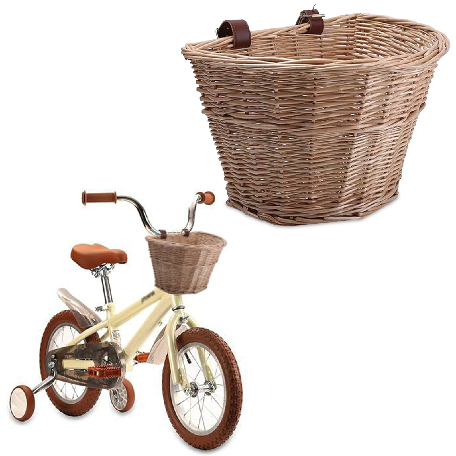 Wicker Basket Front Cargo for Women and Men, Fits Most Bikes, Beach Cruiser, Stationary Bike, Ebike, Road Bike, Woven Basket, Storage Basket (A)