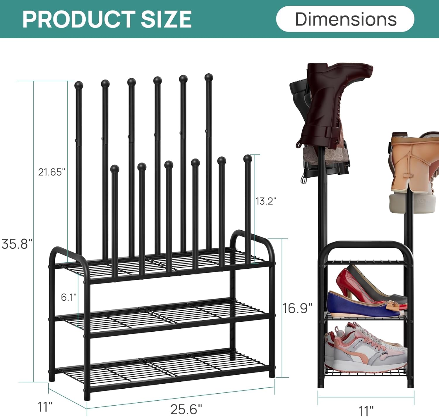 viewcare Tall Boot Rack, Boot Rack Organizer, Tall Boots with Shoe Rack for Closet, Shoe Shelf Storage Organizer for Entryway Space
