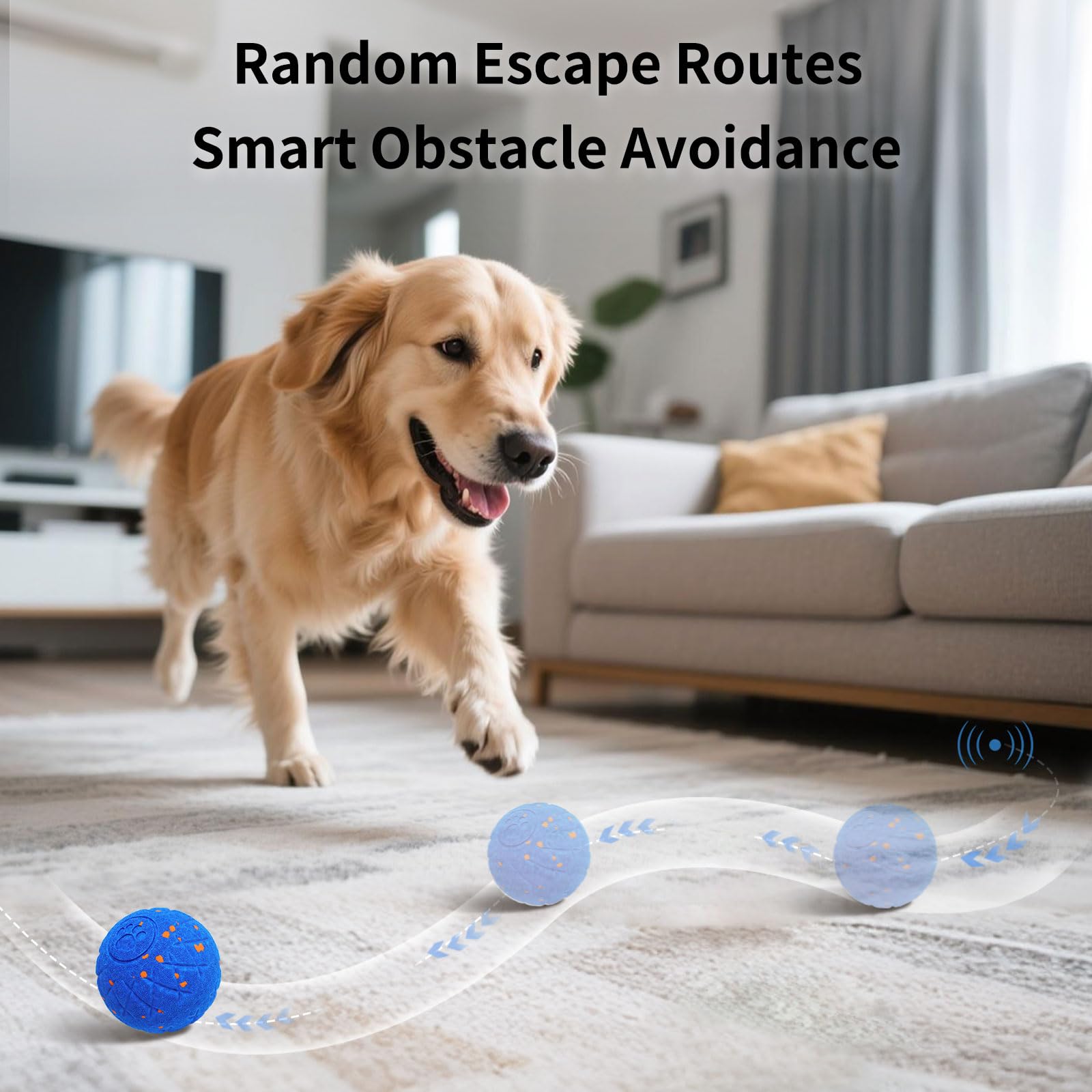 SCHITEC Juguetes interactivos para perros, bola vibradora inteligente para perros medianos y grandes de alta energía, juguetes motorizados para persecución de mascotas (azul)