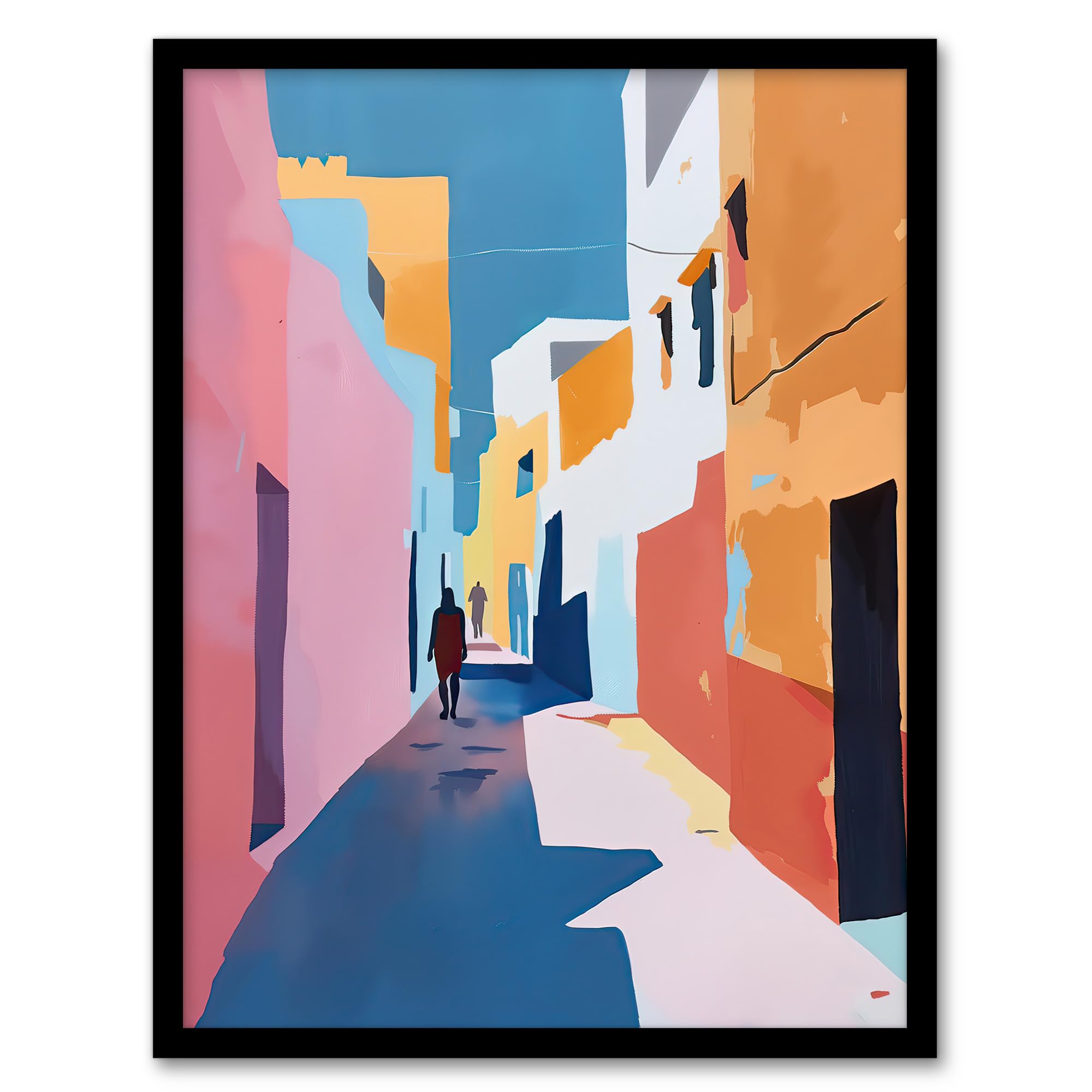 Artery8 Pastel Colour Morocco Abstract Casablanca Street Living Room Artwork Framed Wall Art Print A4