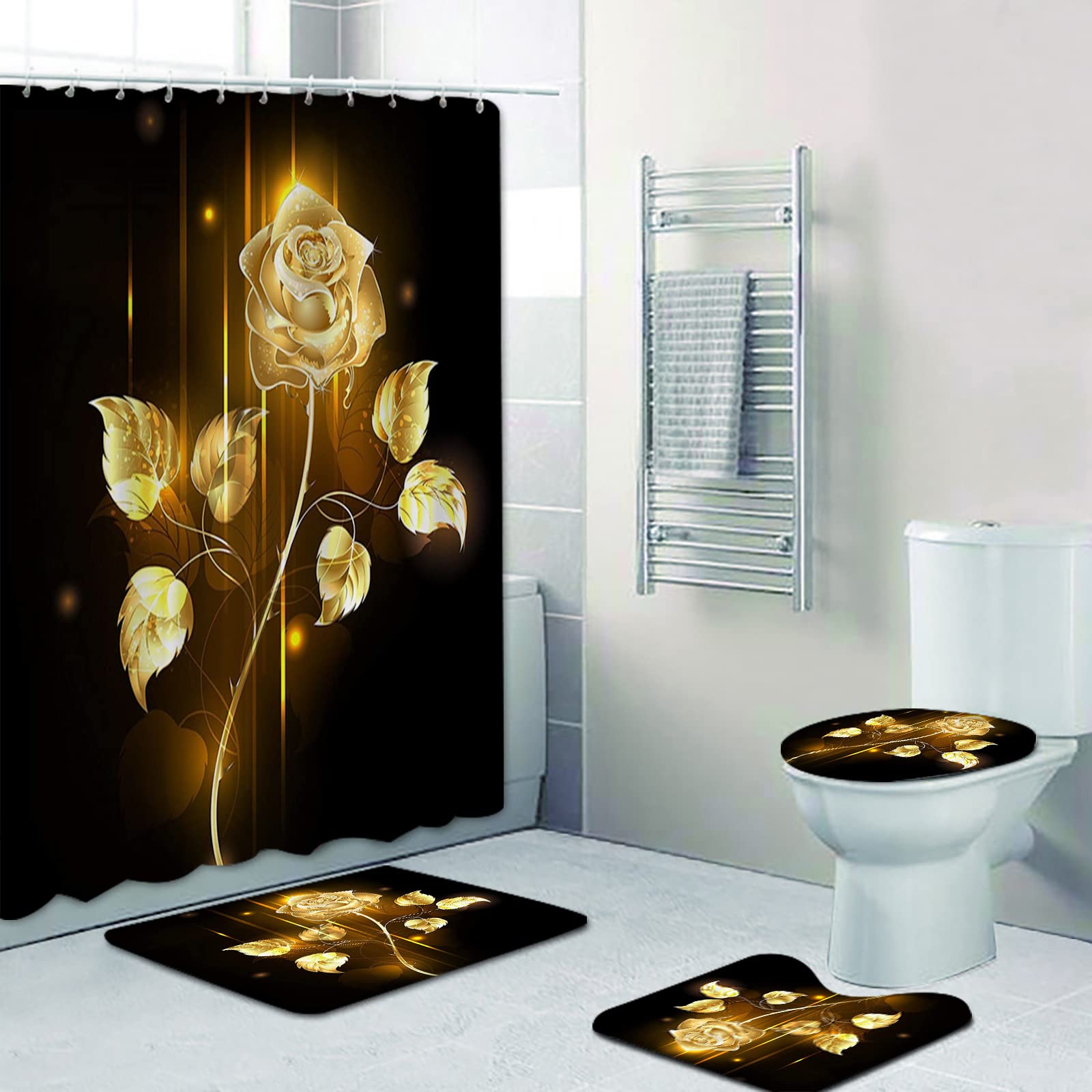 TIKRBMLB Set Bagno 4 Pezzi Con Tenda Doccia Orso Nero E Tappeti Antiscivolo – Dimensioni 182x182 Cm – Regalo Originale