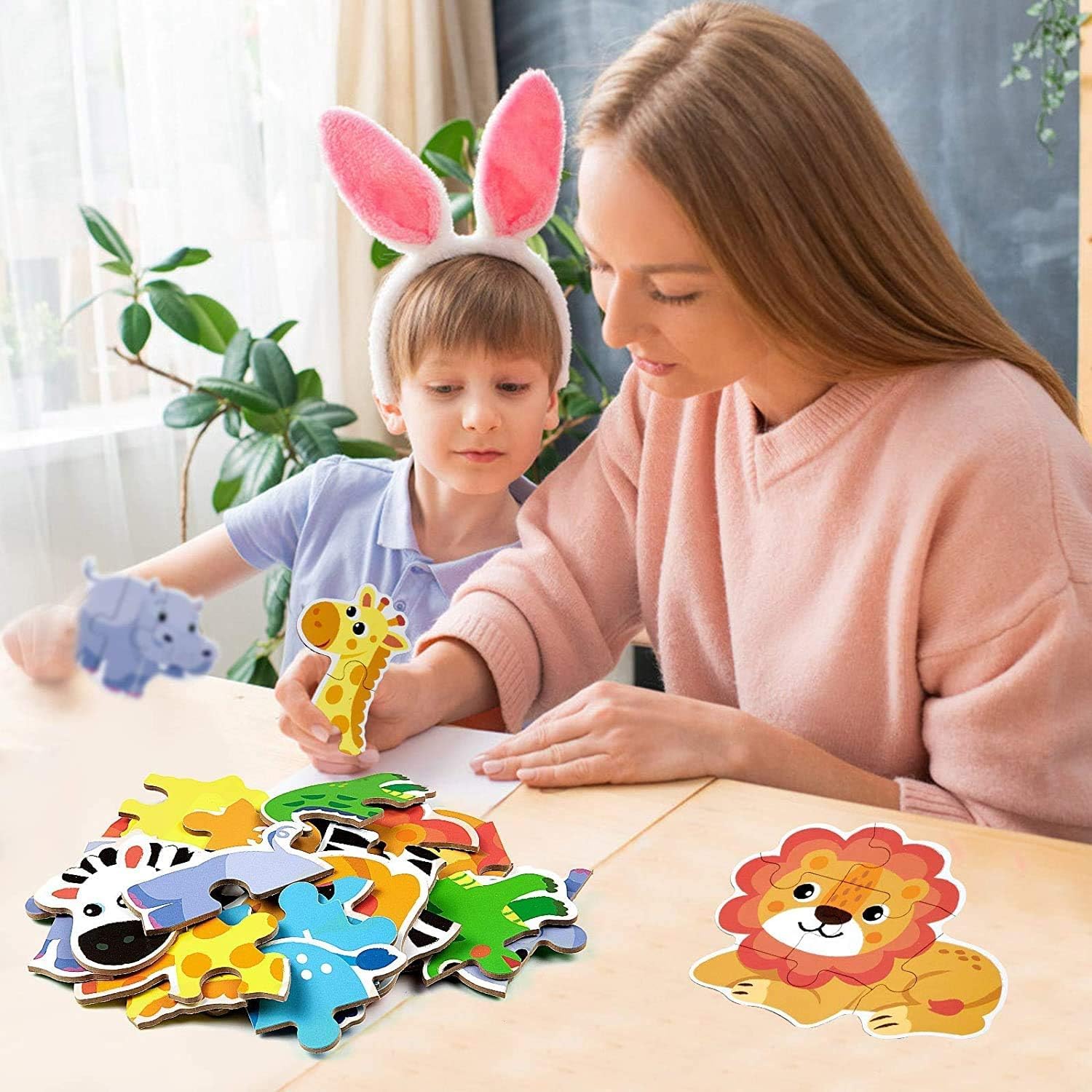 6 Pack Rompecabezas Puzzle Juguetes Bebes para Niños de 1 2 3 4 5 Años, Puzzle, Regalos 3D Patrón Puzles, Montessori Educativos, con Caja de Rompecabezas de Metal - Animal - 5