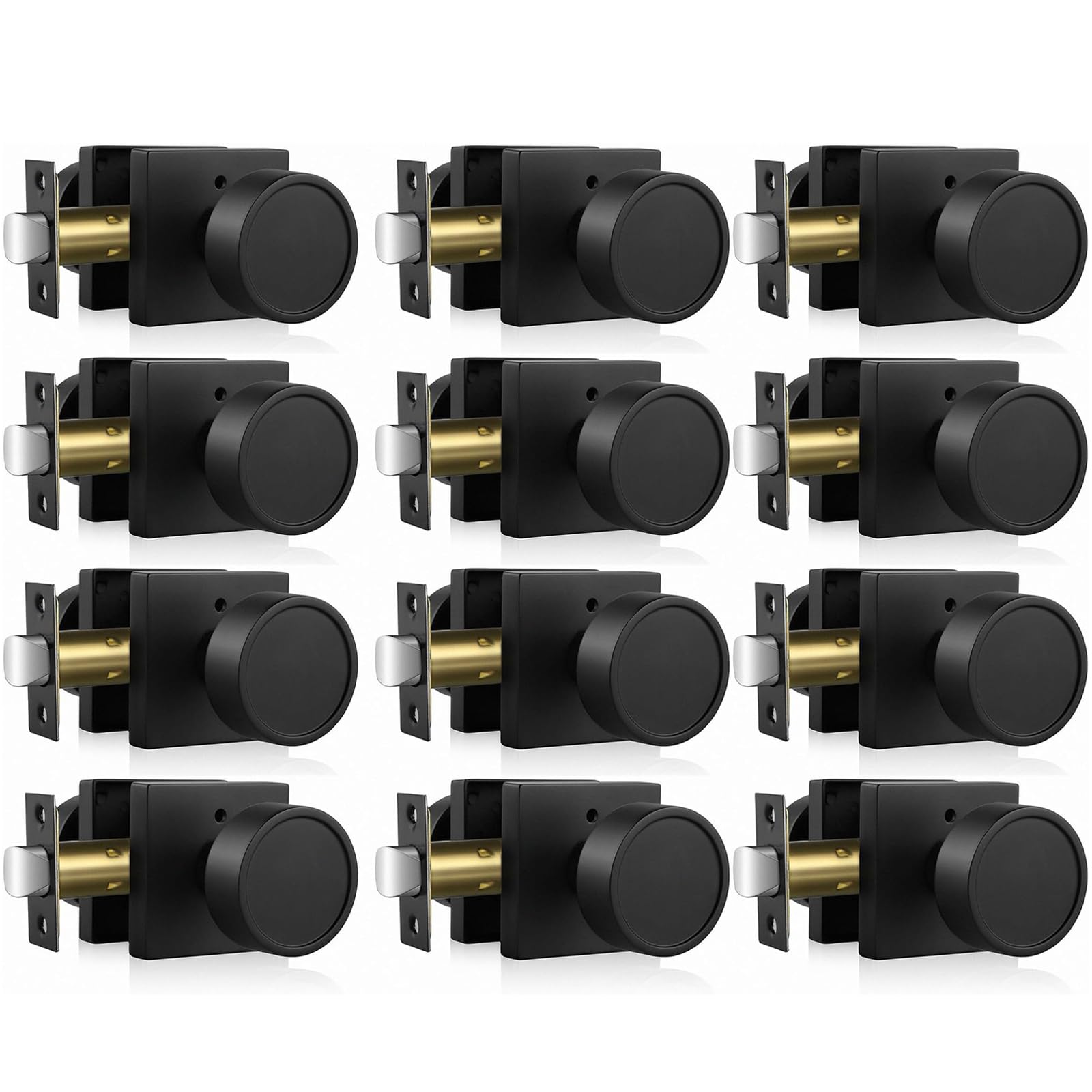 Haidms Matte Black Interior Door Knobs, Square Privacy Door Knobs (12 Pack)