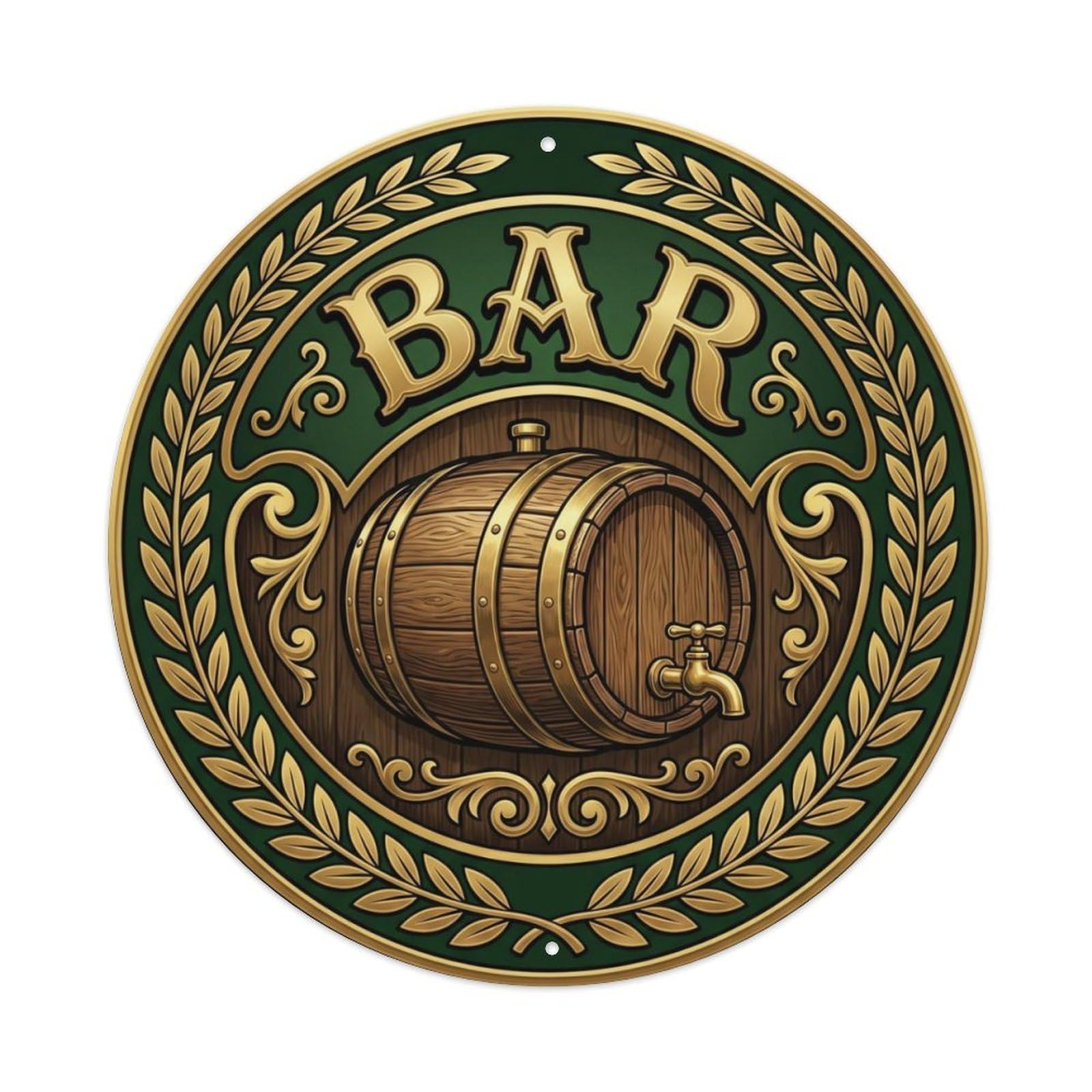 BAR Classic Tavern Ornament Metal Tin Sign Plaque Wall Decor for Cafe, Club Bar, Office, Home Garden Round Metal Poster 8x8Inch