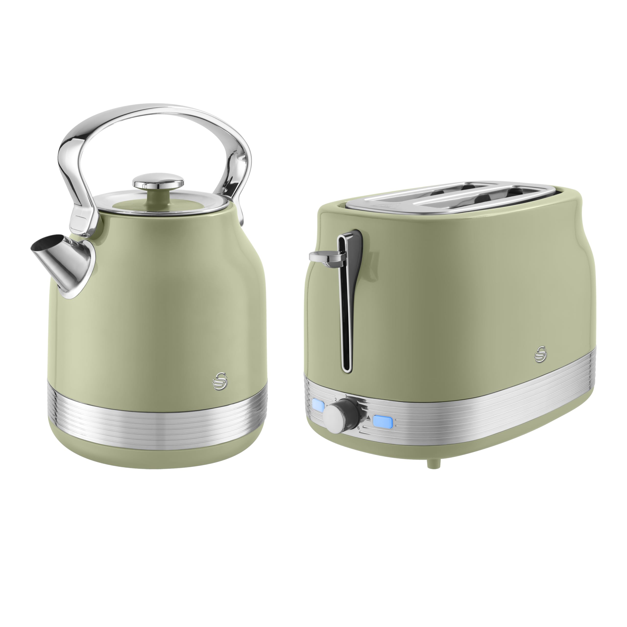 Swan Retro Kitchen Set, 1.7L Rapid Boil Traditional Kettle and 2 Slice Toaster, Non-Slip Feet, Green, SK14631GRN & ST19028GRN — image 1