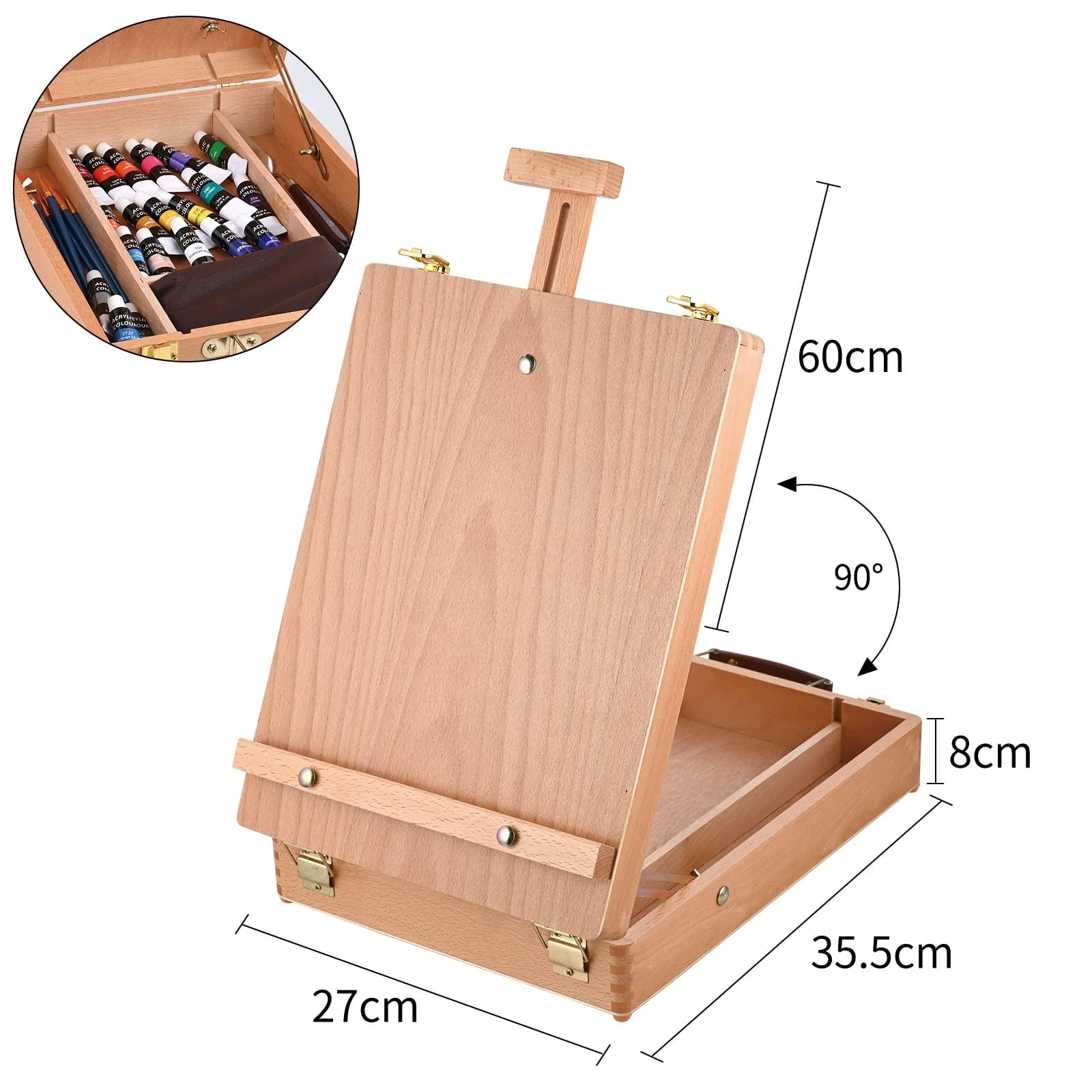 Cieex Kit de Pintura de 49 Piezas Caballete de Madera con 24 Colores Tubos de Pintura Acrilica, Pinceles, Espátula, Delantales, Paleta y Lienzo para Pintar para Profis y A ficionados