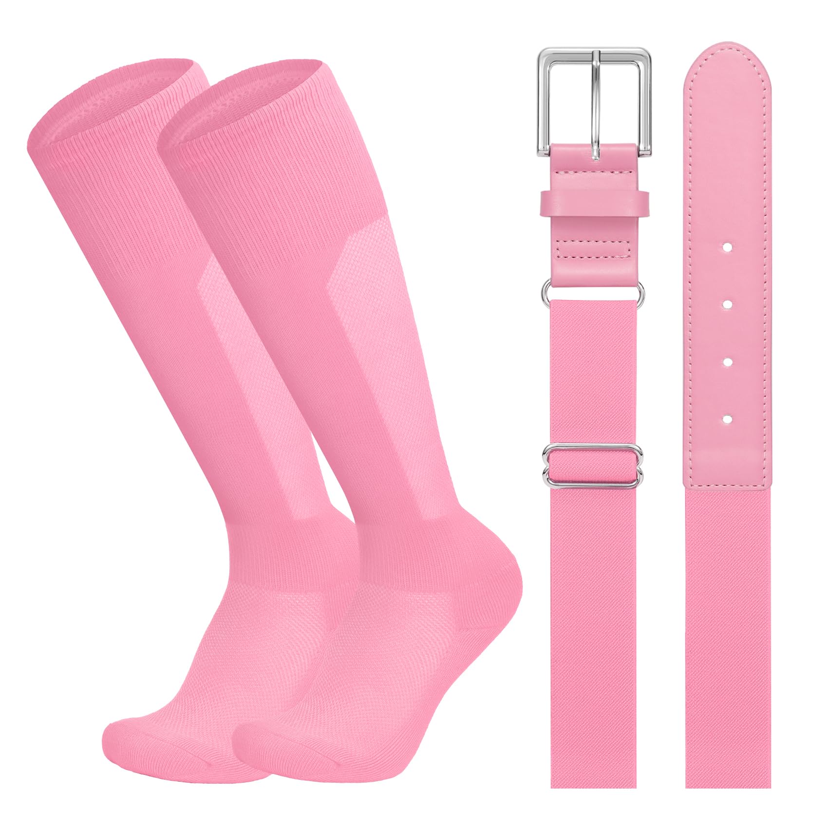 LEACOOLKEY Baseball Belt and Socks Combo Set Breathable Softball Socks and Elastic Belt for Youth Adult