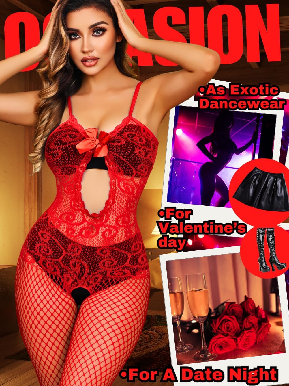 EHSUYAB Bow Lingerie For Women, Body Stockings Sexy Gift, Exotic Wear Dancer Outfits, Full Fishnet Bodysuit Rave Club Concert