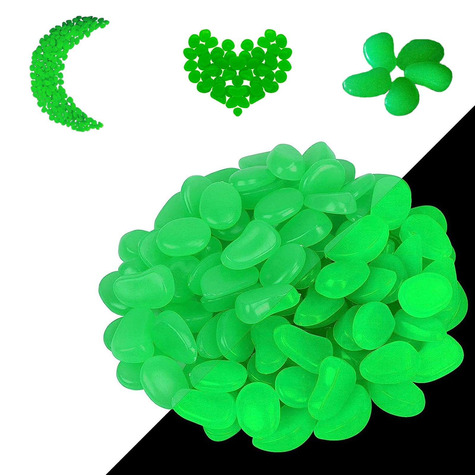300 Pezzi Pietre Luminose da Giardino, Ciottoli Fluorescenti, Pietre Fluorescent, Ciottoli Luminosi, Ciottoli Brillanti,per Giardino,Terrario, Sentieri, Cortile, Acquario, Piscina, Verde