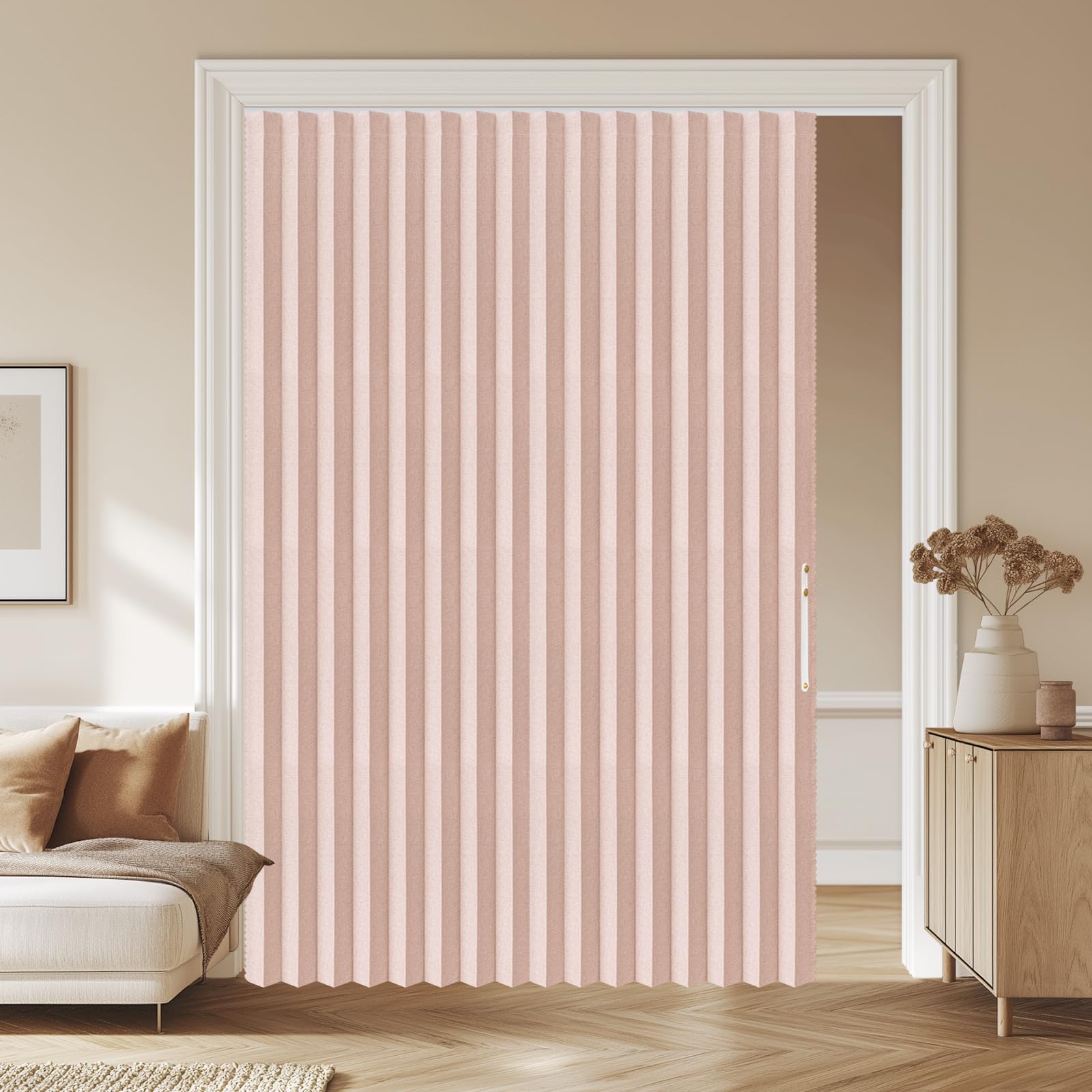 AJAZZ 100% Blackout Curtains with Adhesive Ceiling Curtain Track Accordion Door Interior No-Drill Room Divider for Doorway Bedroom Set Pink 72 x 79 Inch