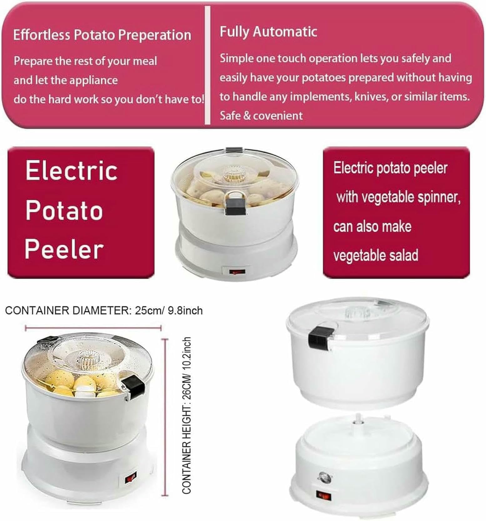Pelador de patatas eléctrico, pelador automático, sin suciedad (capacidad 1 kg) for frutas y verduras