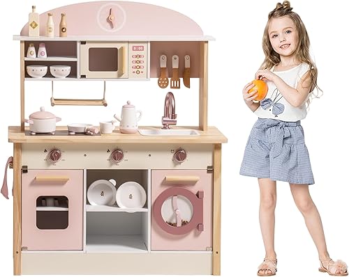 Miniatura 2 de ROBOTIME Juego de cocina de madera, juego de cocina de juego de simulación para niños con diseño realista, juego de cocina para niños y niños