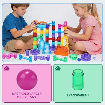 EagleStone Transparent Marble Run with 15 Glow in the Dark Glass Marbles