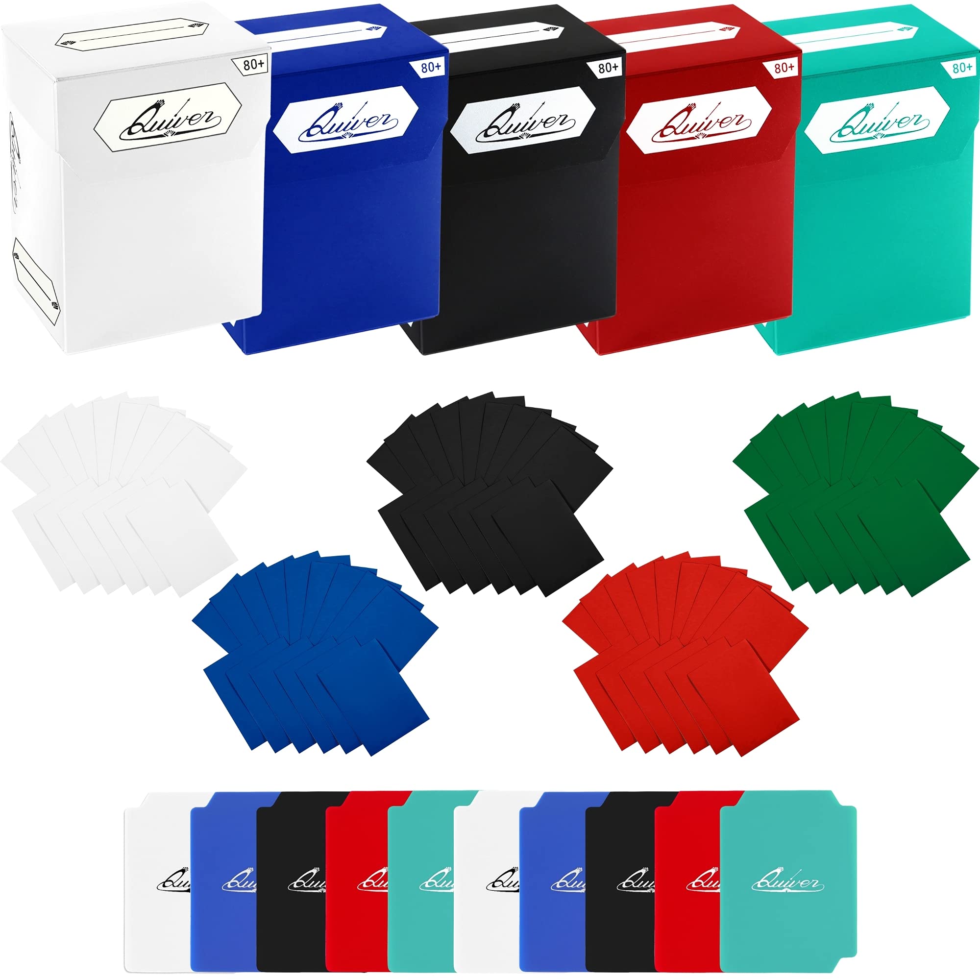 Quiver Time Trading Card Deck Box and Sleeves Bundle - 80+ Quiver Deck Block with Double Dividers (Commander MTG Deck Box MTG) + 500 Artemis Colored Cards Sleeves with Black interior (66 x 93 mm)