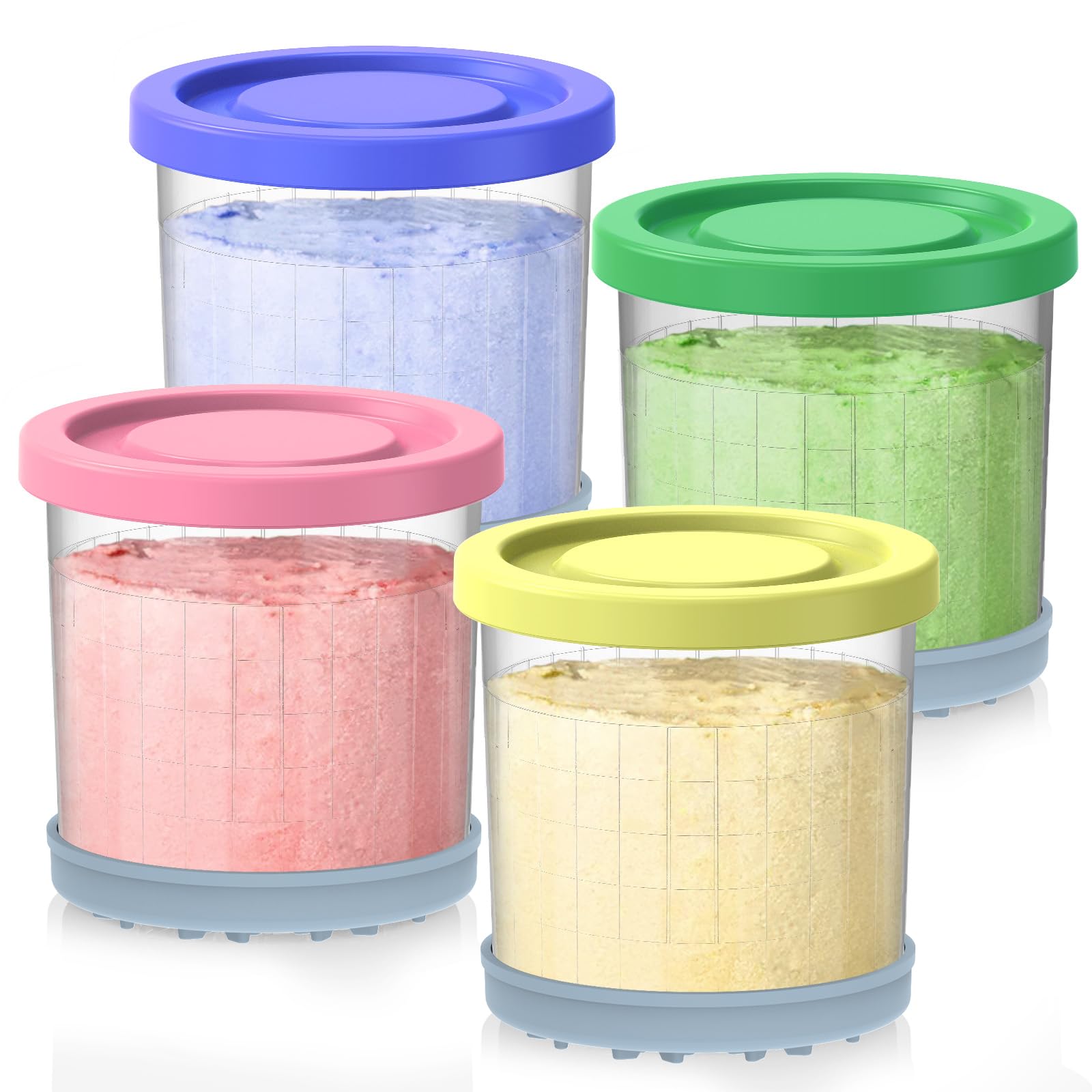 Creami Containers Replacement for Ninja Creami Pints and Lids - 4 Pack 16oz Cups Compatible with NC300 NC301
