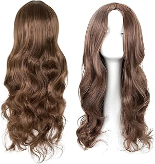 1 Pcs Ladies Wigs, 65 cm Long Curly Ladies Fancy Dress Synthetic Hair Brown Wigs for Women Charming Full Hair Long Replacement Brown Curly Cosplay Party, Daily Use